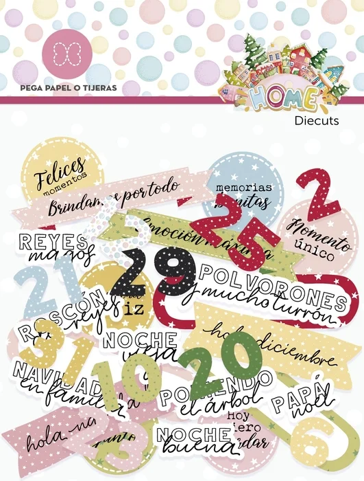 Die Cuts. Formas recortadas n&uacute;meros y frases. 60 pcs. HOME